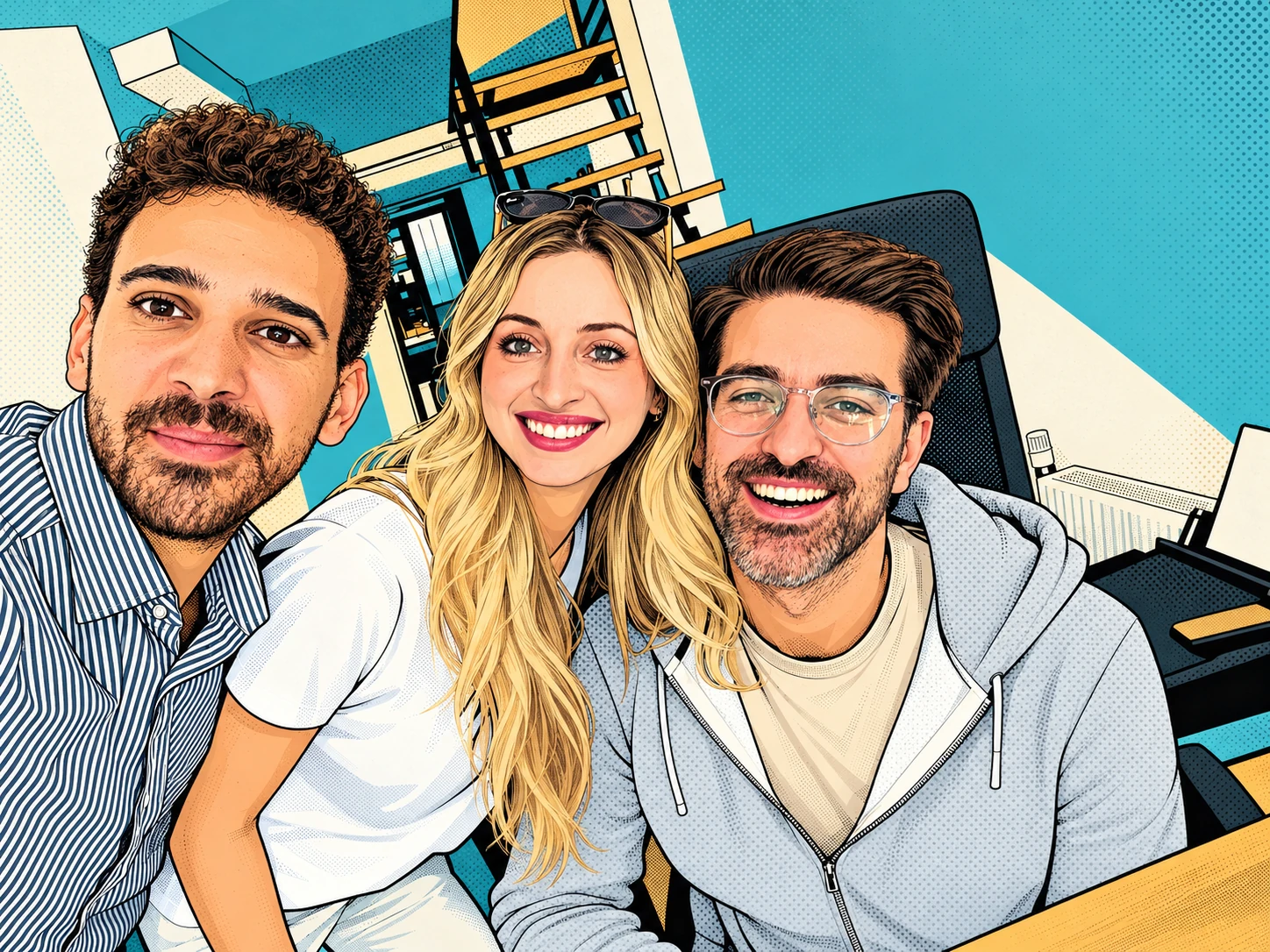 Selfie της ομάδας στο γραφείο — pop art